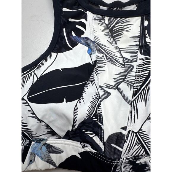 Seafolly Palm Beach Black & White High Neck Racerback Sheer Panels Swim Top S - Picture 3 of 10